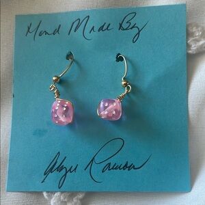 Pink and Gold Dice Earrings